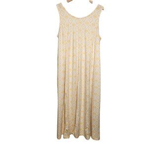 Cuddl Duds 1XP Maxi Dress Yellow Wht Flexwear Jersey Paneled Sleeveless No Belt